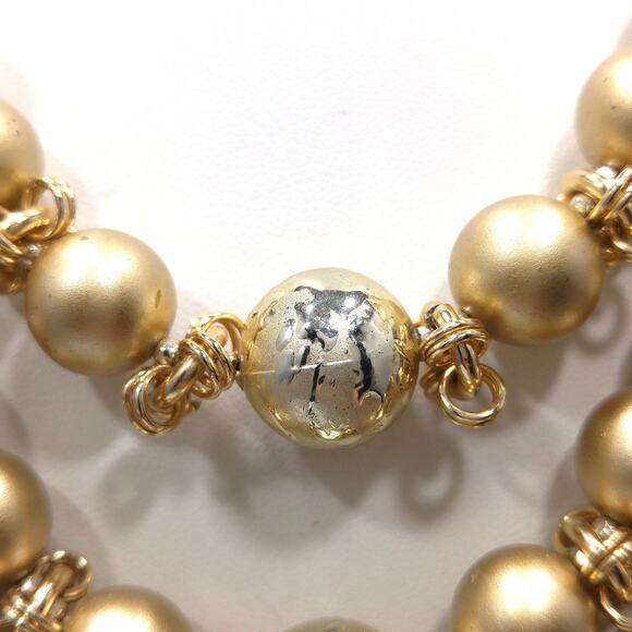 Vintage Japan Art Bead Gold Necklace, 3 Strands, 1950s, 18" - Picture 3 of 10